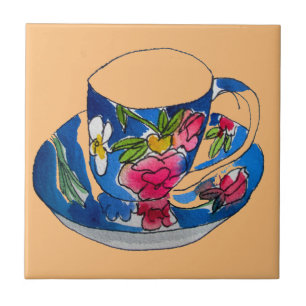 Carreau illustration originale de l'aquarelle Teacups vint
