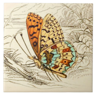 Carreau Illustration papillon vintage, orange et beige