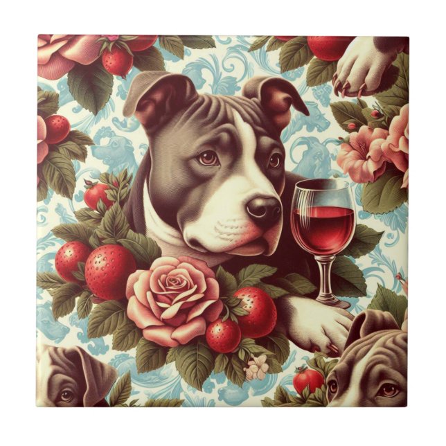 Carreau Illustration Retro American Pit Bull Terrier (Devant)