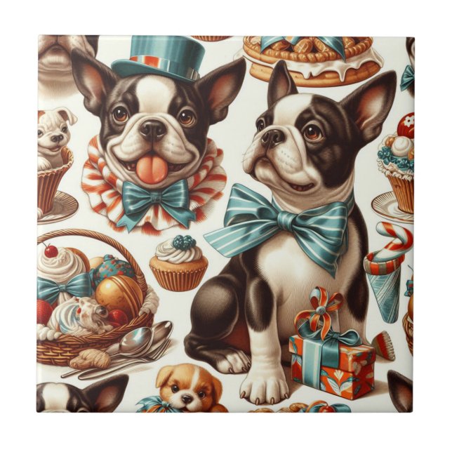 Carreau Illustration Retro Cute Boston Terrier (Devant)
