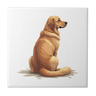 Carreau Illustration Rétro de Golden Retriever Vue Arrière