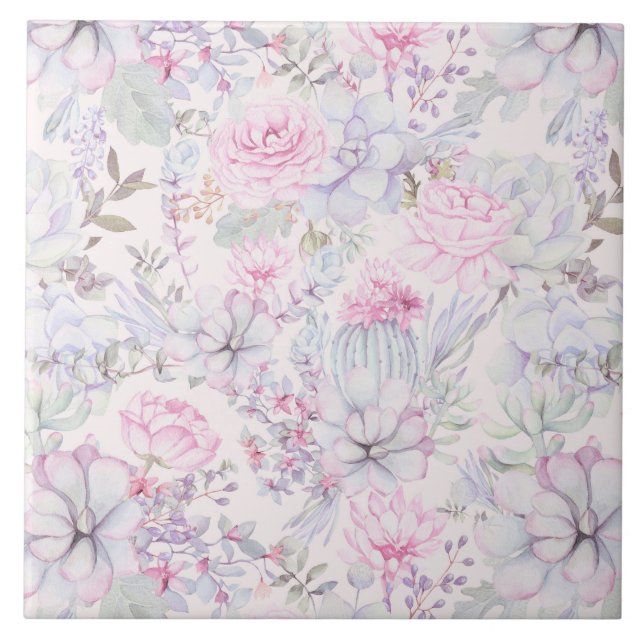 Carreau Illustration rose florale Succulent Motif d'été (Devant)