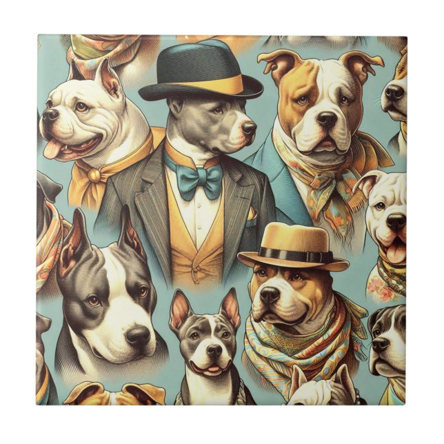 Carreau Illustration vintage American Pit Bull Terrier (Devant)