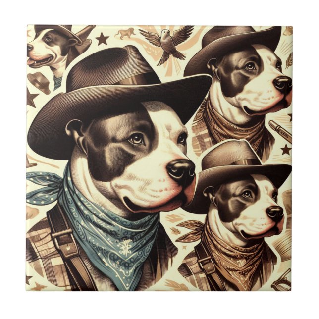 Carreau Illustration vintage American Pit Bull Terrier (Devant)