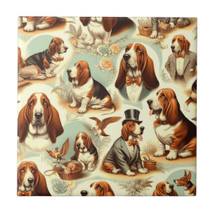 Carreau Illustration vintage Basset Hound en toute transpa
