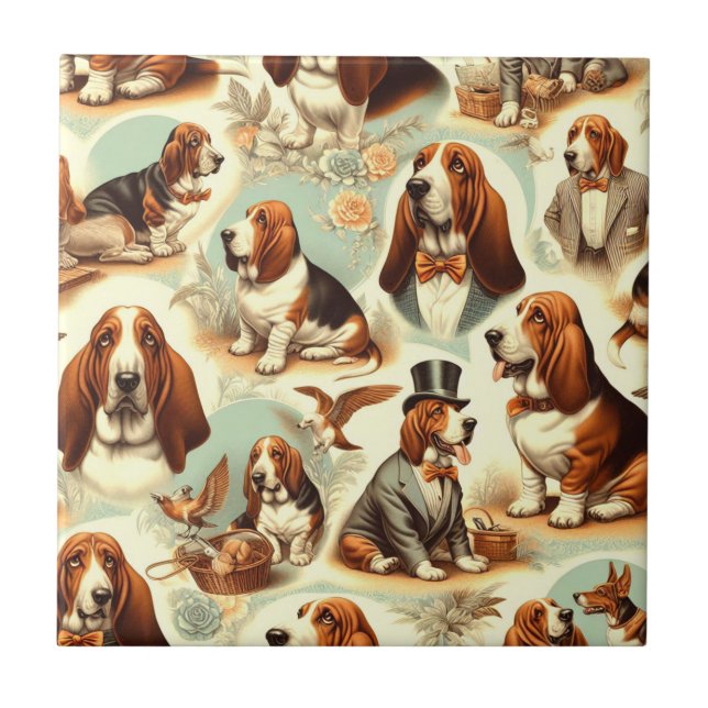 Carreau Illustration vintage Basset Hound en toute transpa (Devant)