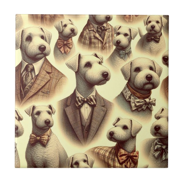 Carreau Illustration vintage Bedlington Terrier (Devant)
