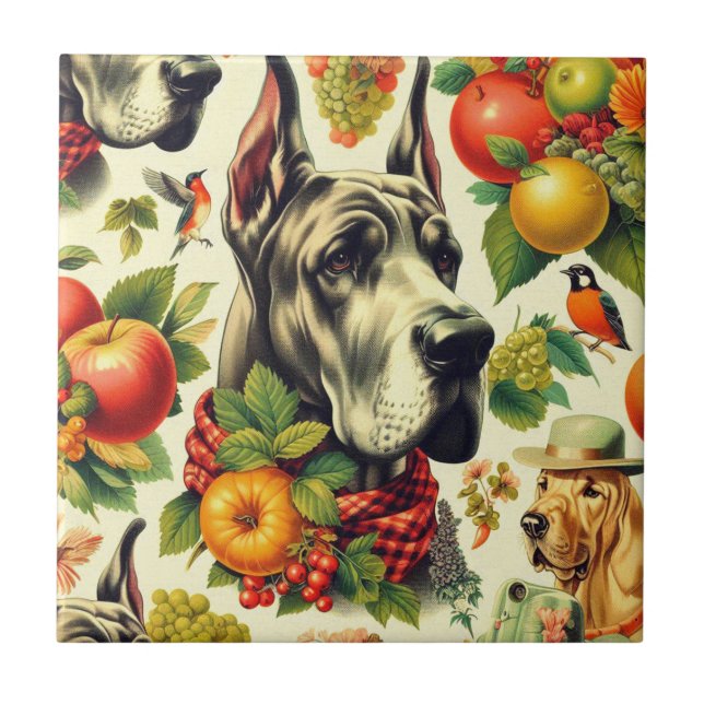 Carreau Illustration vintage de chien gibier (Devant)