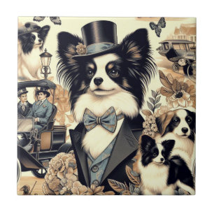 Carreau Illustration vintage de chien Papillon