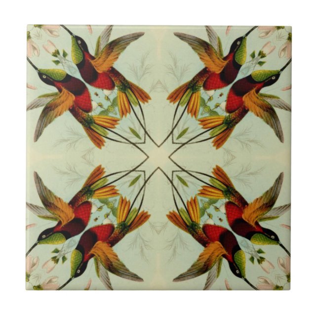 Carreau Illustration vintage de colibris et fleurs (Devant)