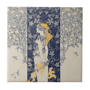 Carreau Illustration vintage de femme de Nouveau d'art à