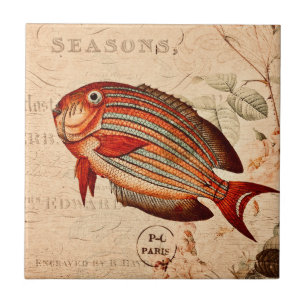 Carreau Illustration vintage de la floraison de poisson ro