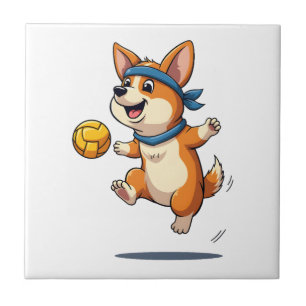 Carreau Illustration vintage de volley-ball Corgi Chien At