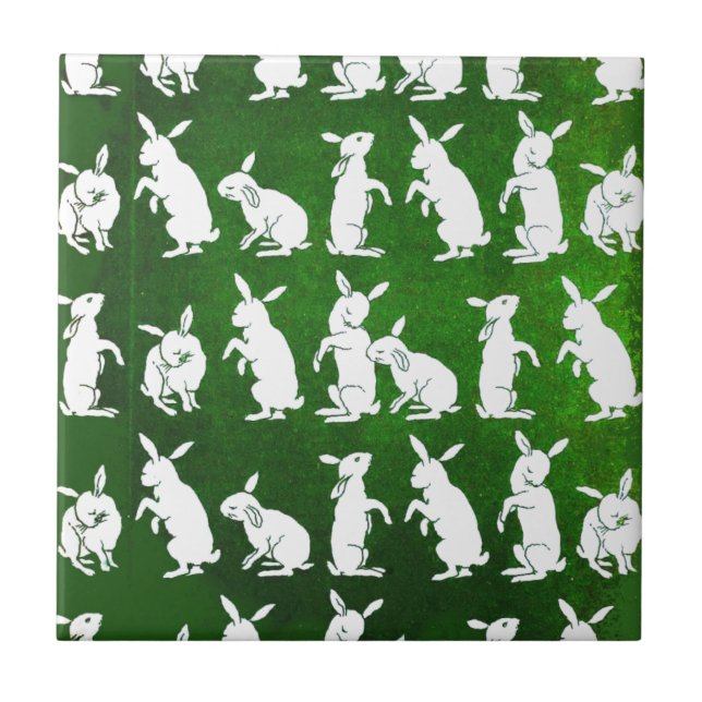 Carreau Illustration vintage des lapins sur le vert (Devant)