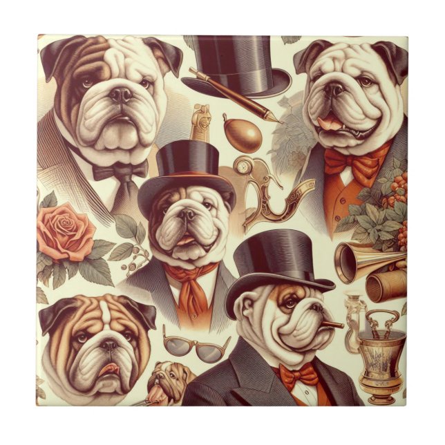 Carreau Illustration vintage en anglais Bulldog Seamless (Devant)
