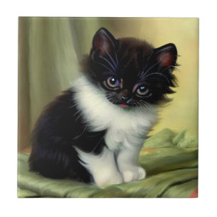 Carreau Illustration vintage Tuxedo Kitten
