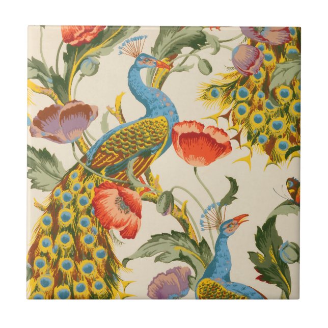 Carreau Illustrations de Peacock et de poppies vintages (Devant)