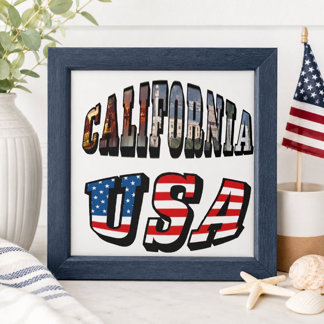 Carreau Image de la Californie et texte du drapeau américa (California Picture and USA Flag Text Tile)