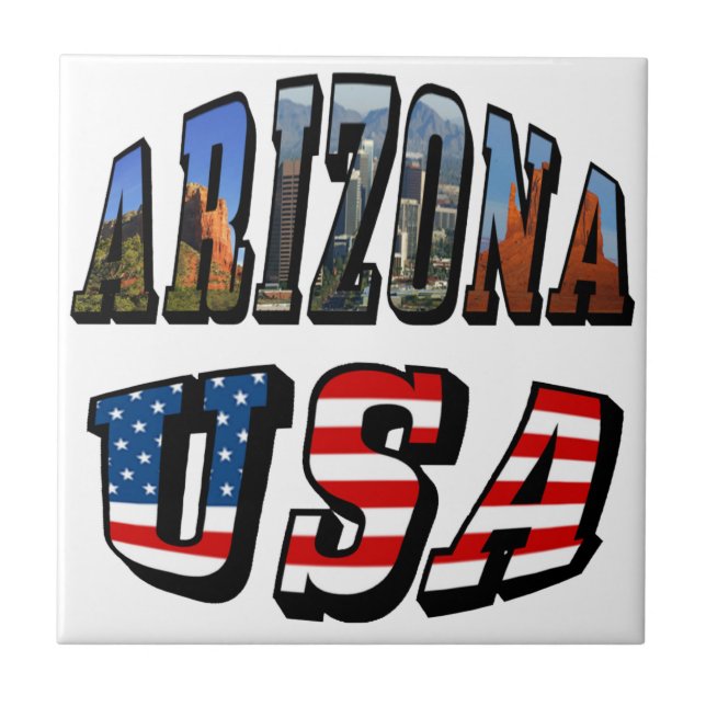 Carreau Image de l'Arizona et texte du drapeau des États-U (Devant)