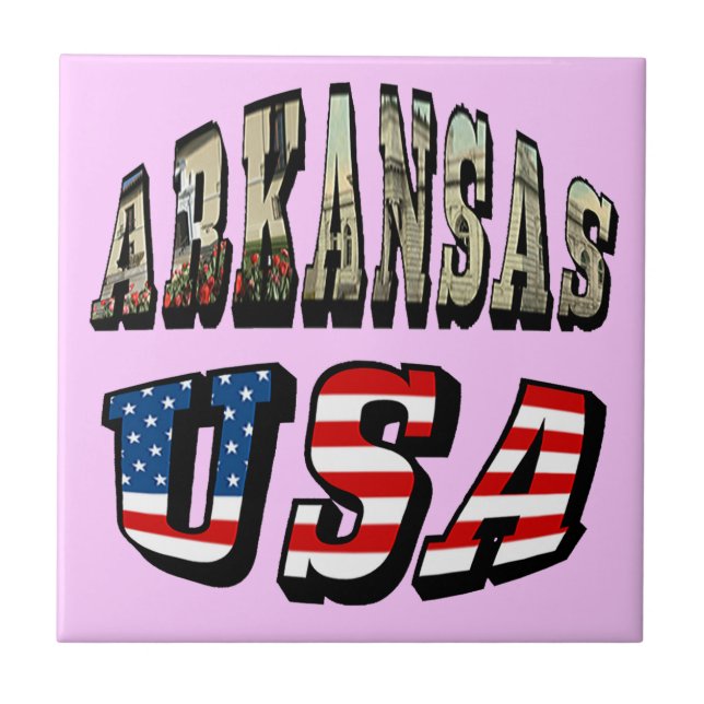 Carreau Image de l'Arkansas et texte du drapeau américain (Devant)
