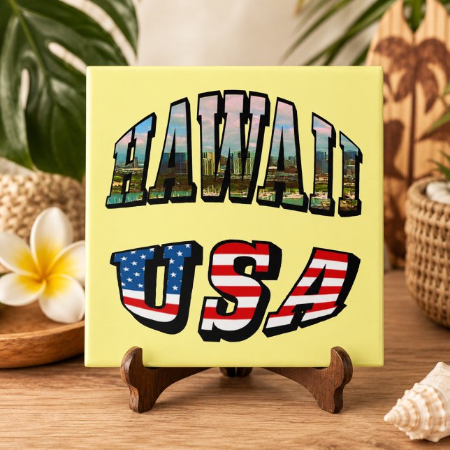 Carreau Image d'Hawaii et Texte du Drapeau des États-Unis (Hawaii Picture and USA Flag Text Tile)