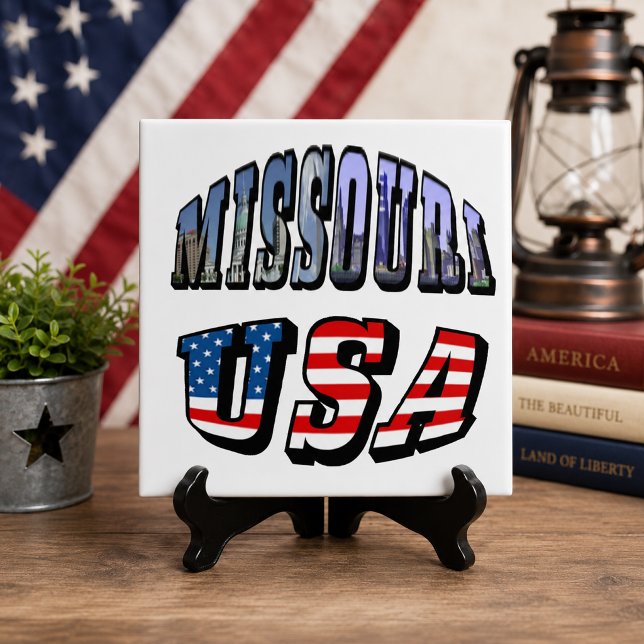 Carreau Image Missouri et texte USA (Missouri Picture and USA Text Ceramic Tile)