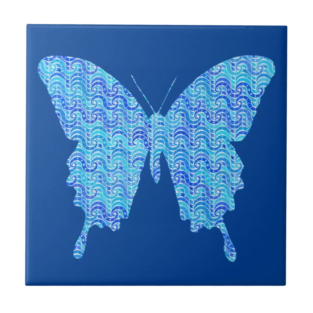 Carreau Image papillon, motif abstrait, nuances de bleu (Devant)
