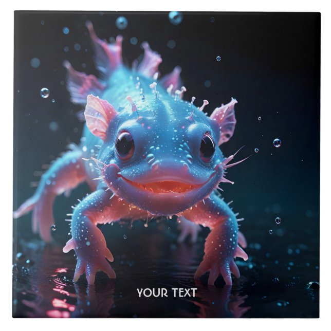 Carreau Imaginaire bleu mignon Axolotl souriant (Devant)