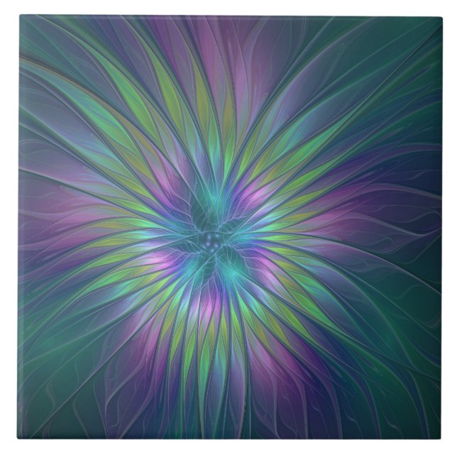 Carreau Imaginaire brillant coloré Fleur Abstrait Fractal  (Devant)