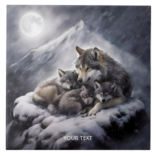 Carreau Imaginaire Cute Wolf Famille Hiver (Devant)