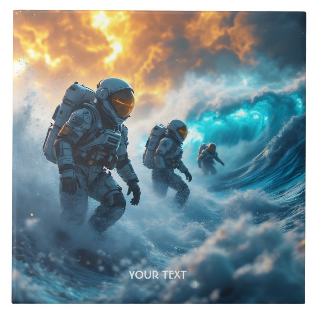 Carreau Imaginaire de mignons astronautes tempête mer (Devant)