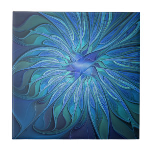 Carreau Imaginaire Fleur Bleue Motif, Art Fractal Abstrait