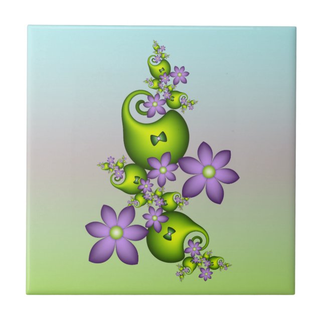 Carreau Imaginaire Floral Fleurs Lilac Formes vertes Fract (Devant)