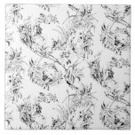 Carreau Imaginaire Floral vintage français Toile-Black<br><div class="desc">Elégant motif en toile noir sur blanc du 19ème siècle vintage adapté d'un dessin français de la collection Smithsonian avec fleurs d'imaginaires,  feuilles et vignes à l'effigie d'un guerrier indigène et cupide et personnages humains.</div>