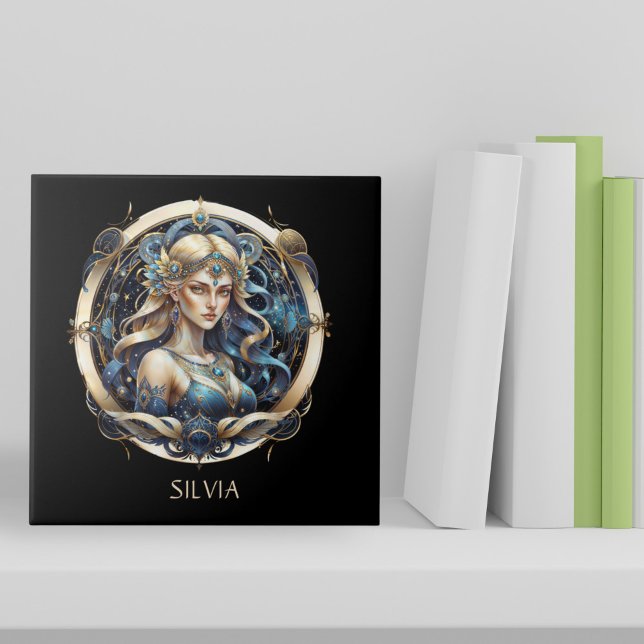 Carreau Imaginaire Gold Blue Celestial Zodiac Soleil Signa (Créateur téléchargé)