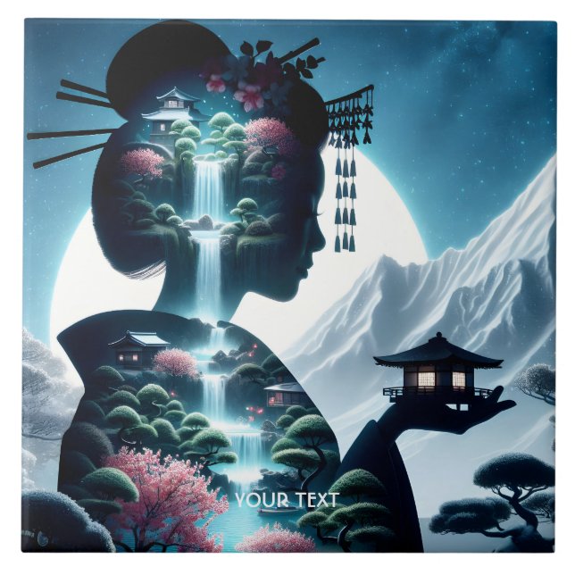 Carreau Imaginaire jolie Japonaise paysage fille japonaise (Devant)