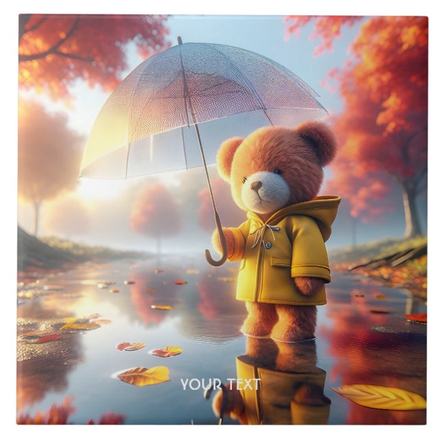 Carreau Imaginaire mignon bébé ours parapluie (Devant)