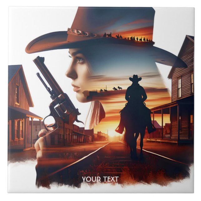 Carreau Imaginaire mignonne Cowgirl Cowboy Ville (Devant)