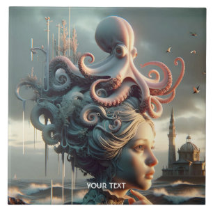 Carreau Imaginaire mignonne fille Octopus Mer