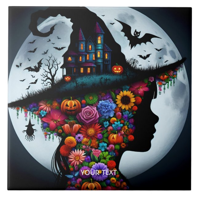 Carreau Imaginaire mignonne sorcière fille Halloween (Devant)