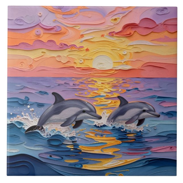Carreau Impasto Dolphins and Ocean Waves   (Devant)