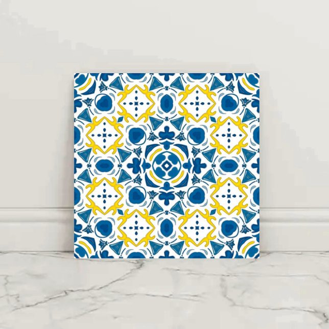 Carreau Imperial Blue  Elegant Geometric Mosaic  (Créateur téléchargé)