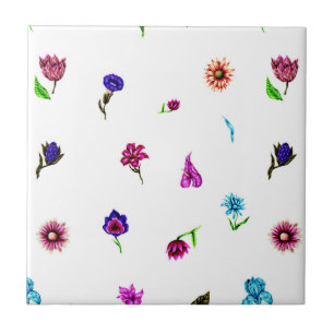 Carreau Impression à fleurs violettes et bleues, impressio