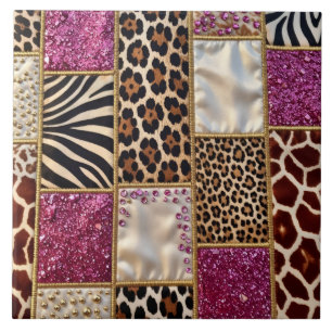 Carreau Impression Animale de Luxe Rose Faux Paillettes