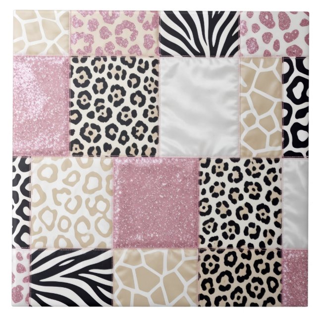 Carreau Impression Animale de Luxe Rose Faux Paillettes (Devant)