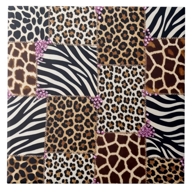 Carreau Impression Animale de Luxe Rose Strass (Devant)