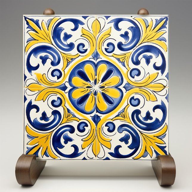 Carreau Impression Azulejo Fleur-de-Lis Jaune (Créateur téléchargé)