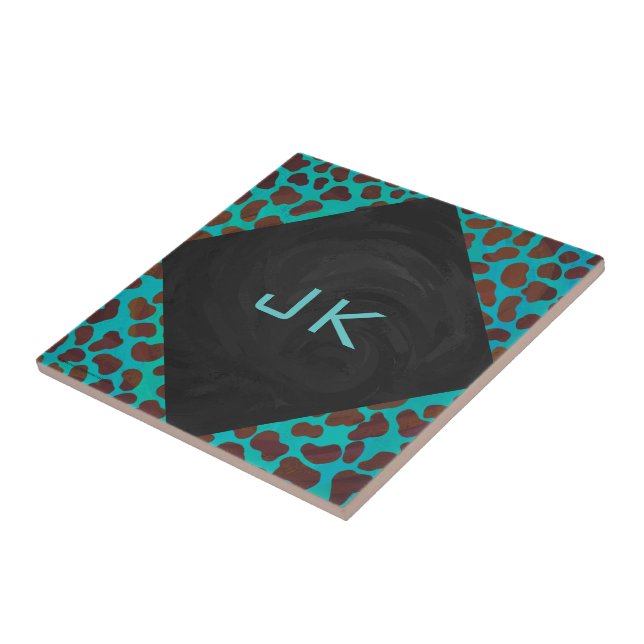 Carreau Impression Brown et Turquoise dalmate (Côté)