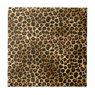 Carreau Impression d'animal léopard en cuivre et or élégan