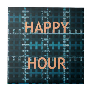 Carreau Impression d'art vectoriel bleu Texte Happy Hour